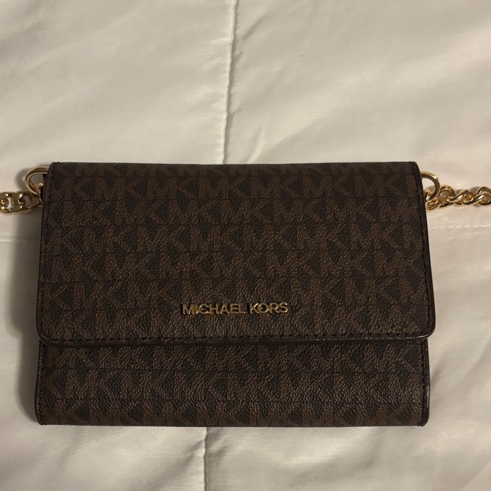 Michael Kors Dark Brown Crossbody Bag with Gold Accents